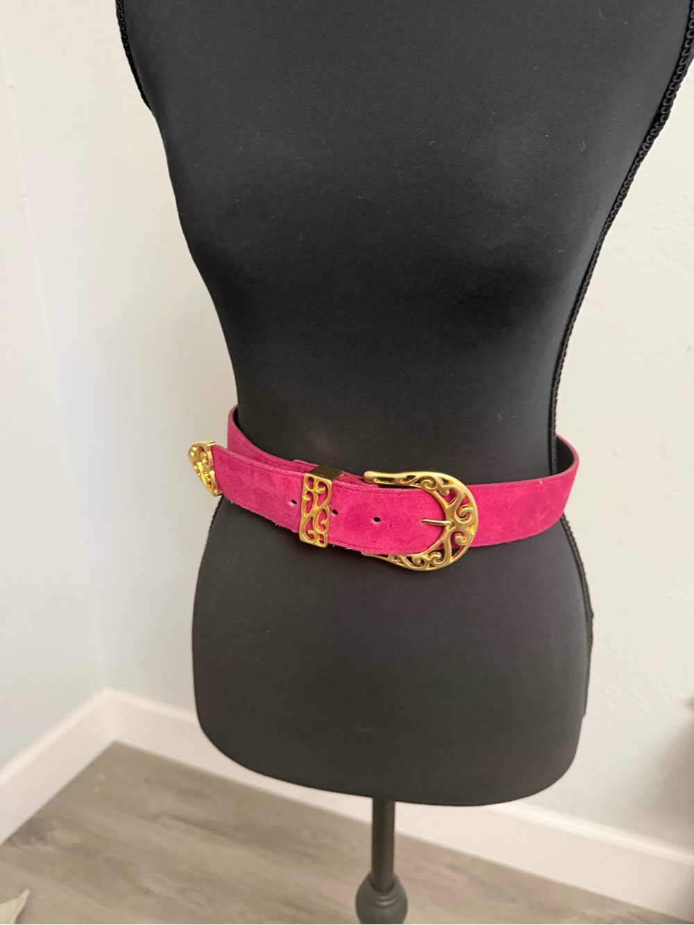 Vintage The Limited Fuchsia Suede Belt with Ornate Gold Buckle